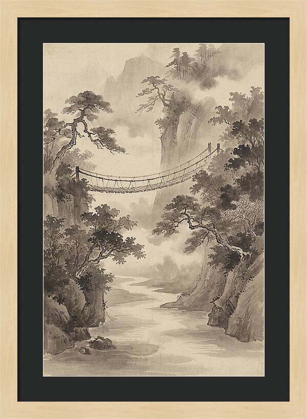 Jungle Rope Bridge Over River