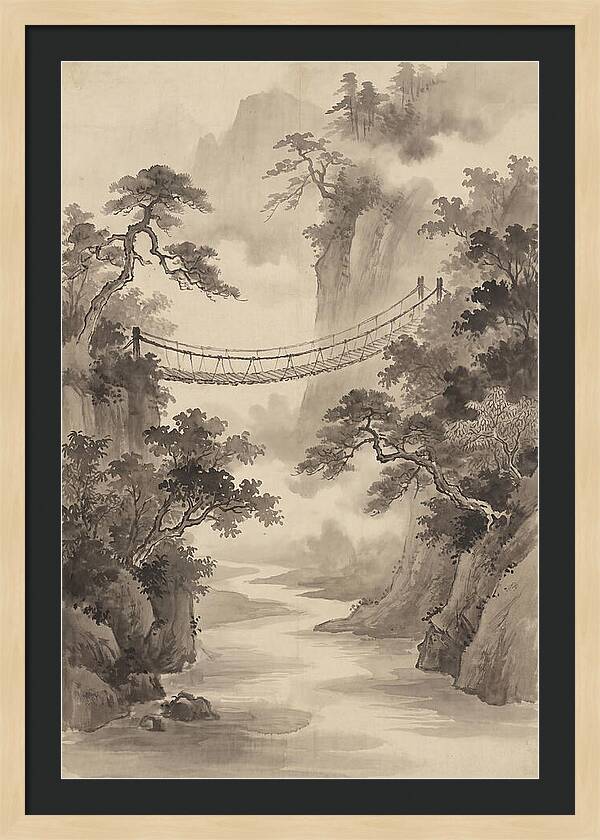 Jungle Rope Bridge Over River