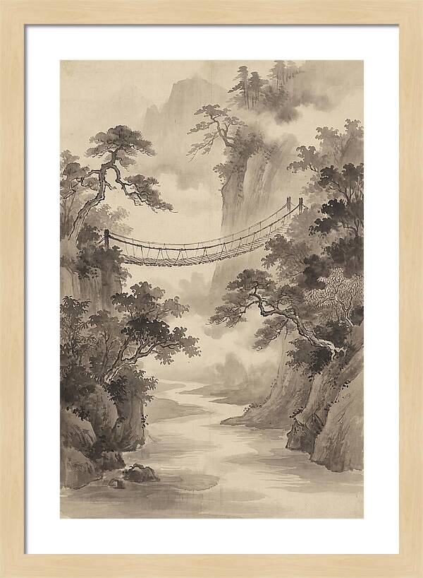 Jungle Rope Bridge Over River