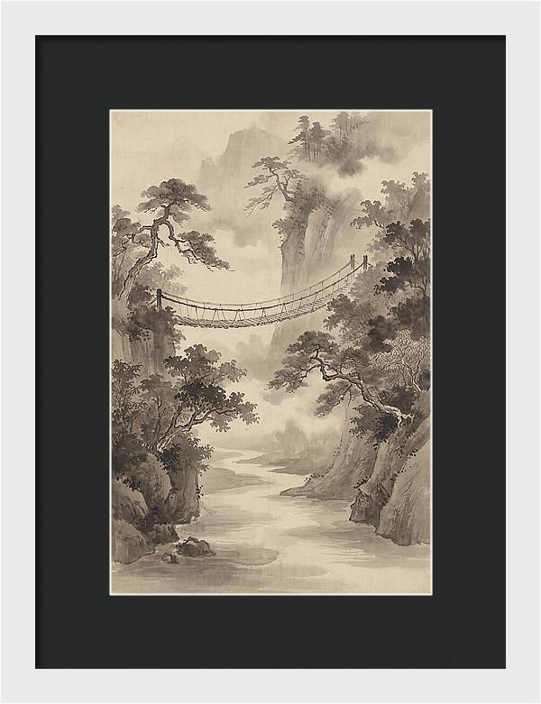 Jungle Rope Bridge Over River