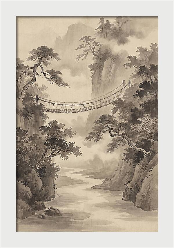 Jungle Rope Bridge Over River