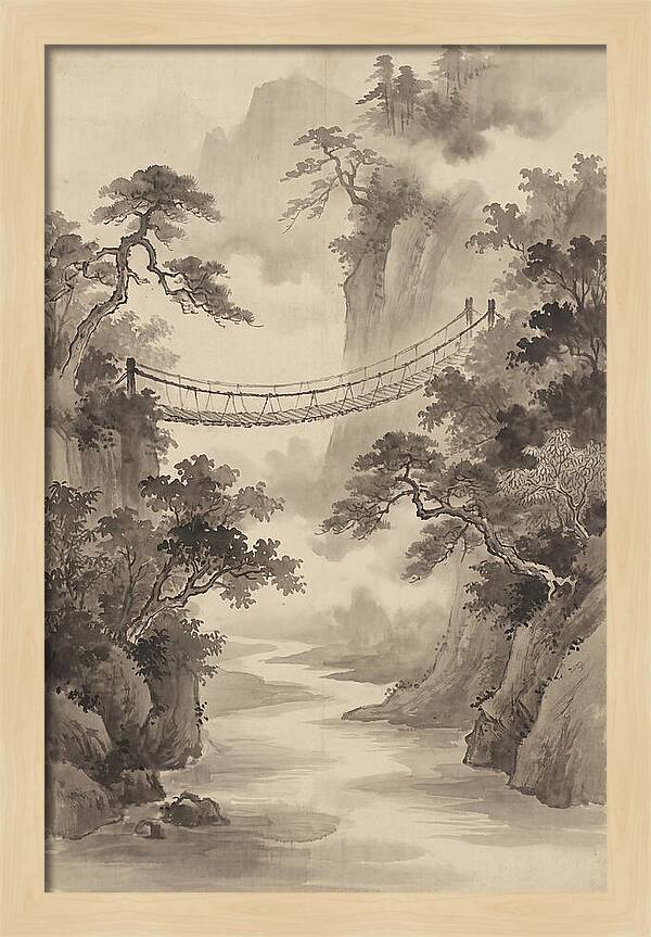 Jungle Rope Bridge Over River