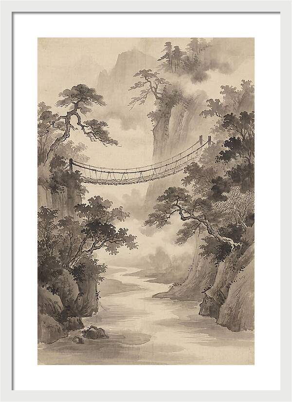 Jungle Rope Bridge Over River