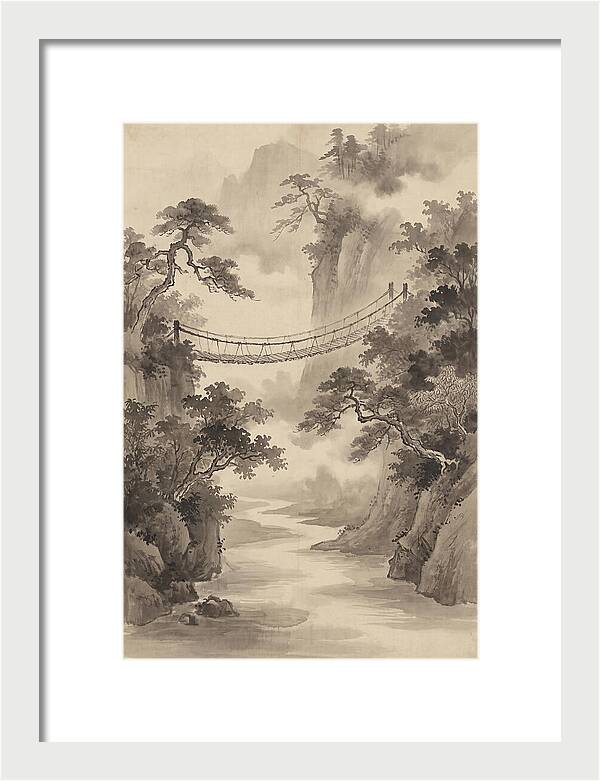 Jungle Rope Bridge Over River