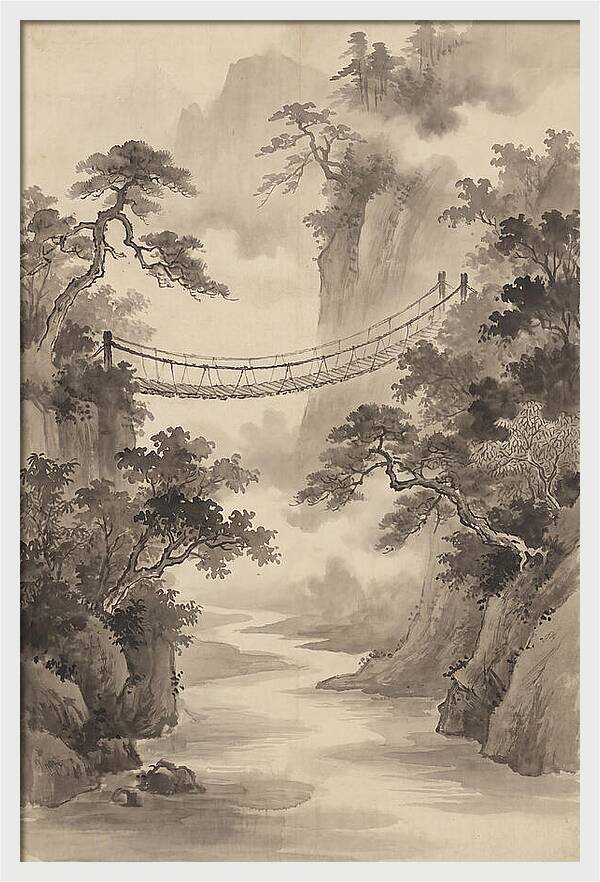 Jungle Rope Bridge Over River