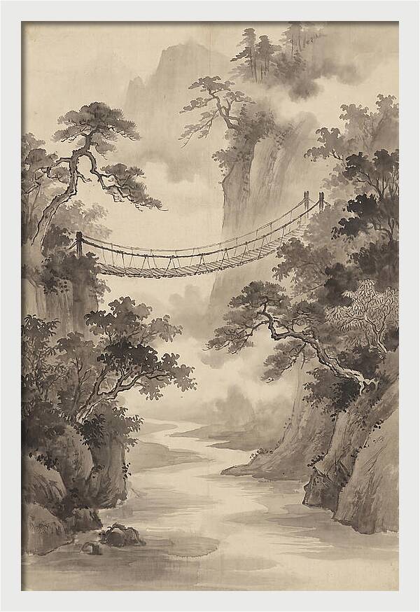 Jungle Rope Bridge Over River