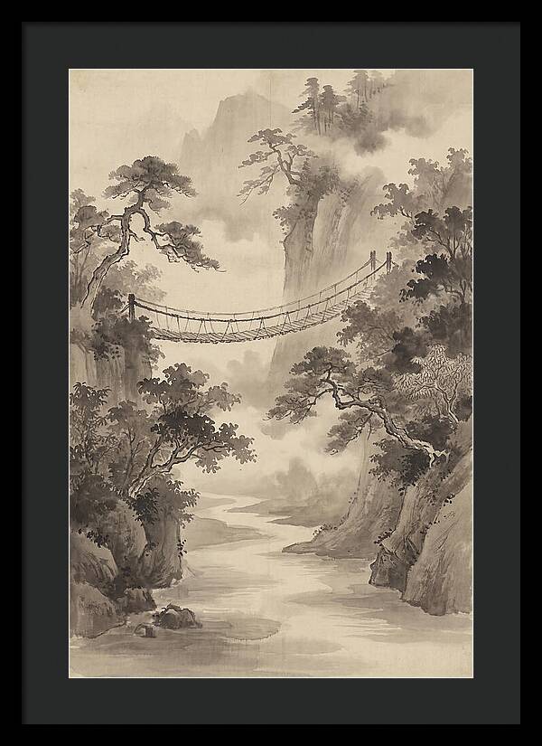 Jungle Rope Bridge Over River