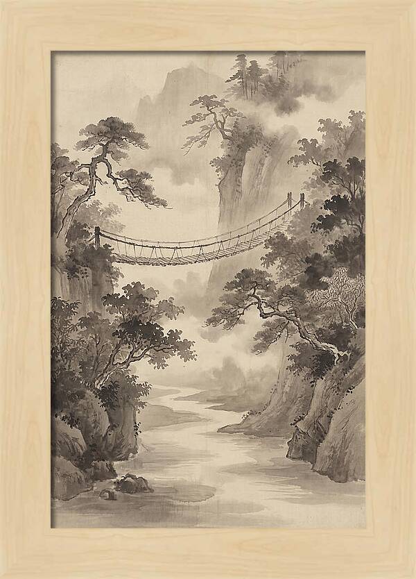 Jungle Rope Bridge Over River