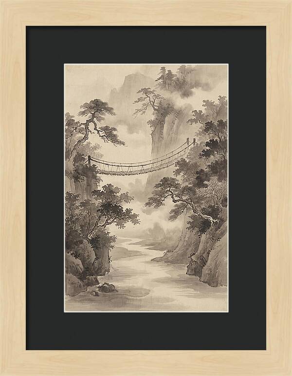 Jungle Rope Bridge Over River