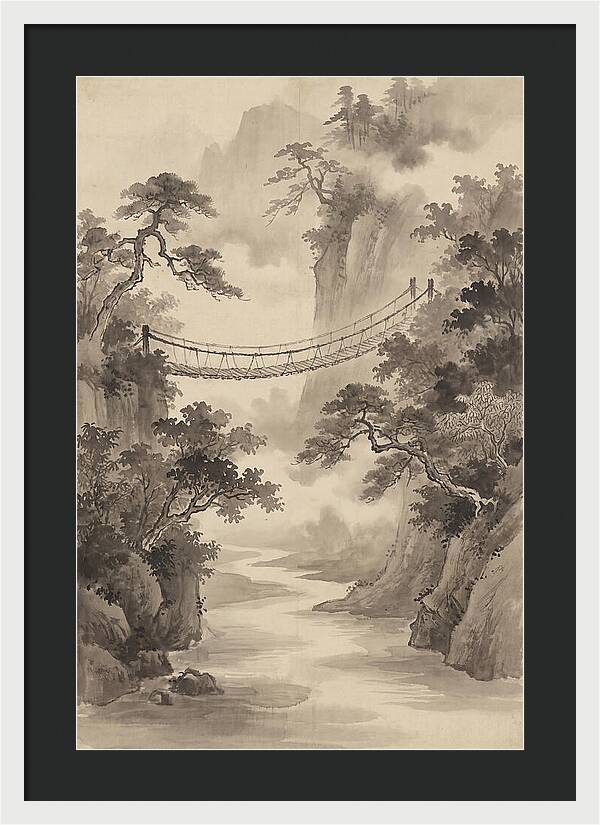 Jungle Rope Bridge Over River