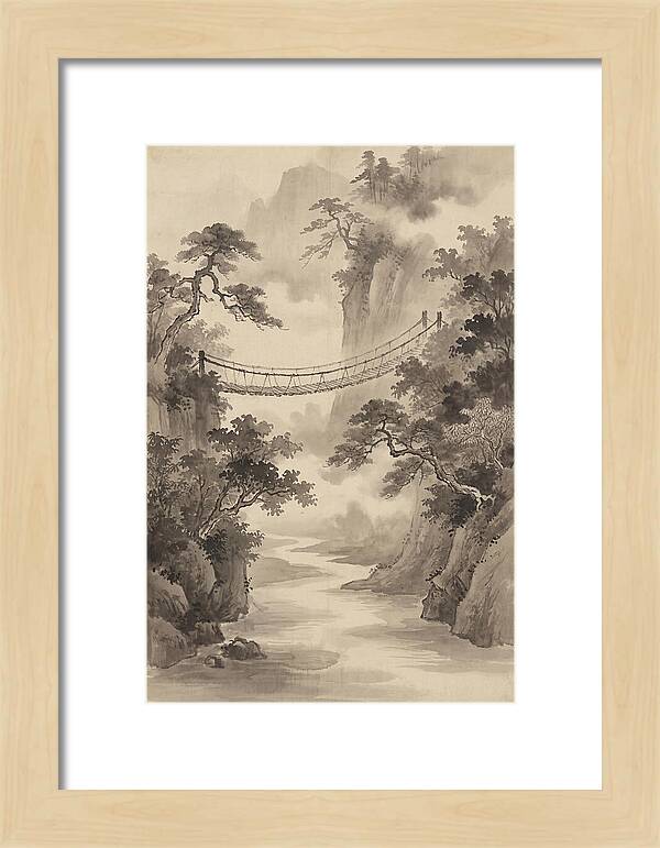 Jungle Rope Bridge Over River