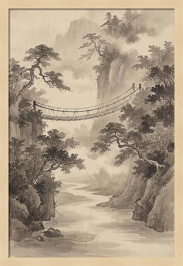 Jungle Rope Bridge Over River