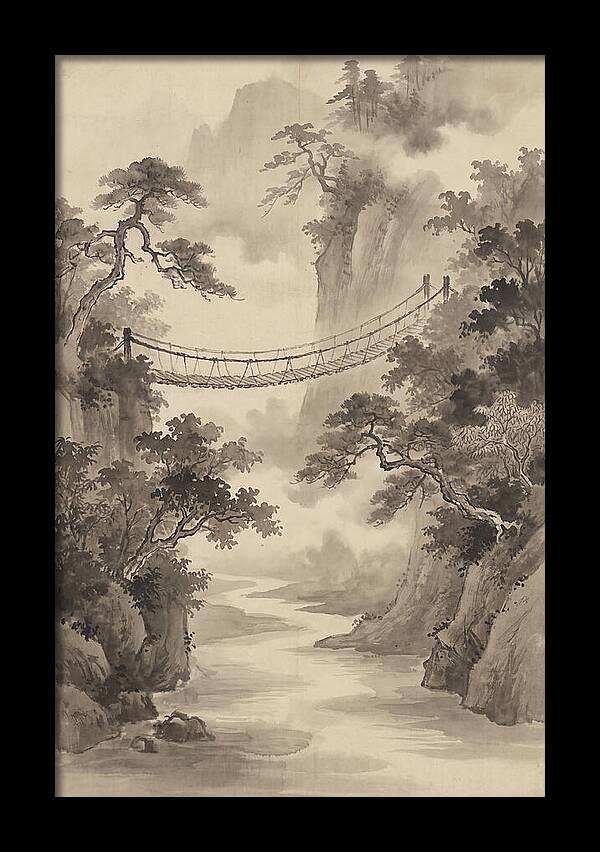 Jungle Rope Bridge Over River