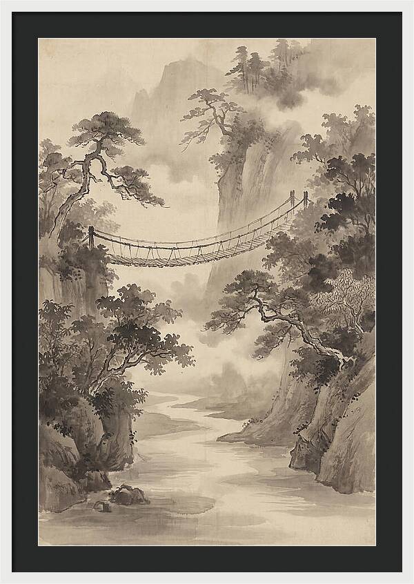 Jungle Rope Bridge Over River