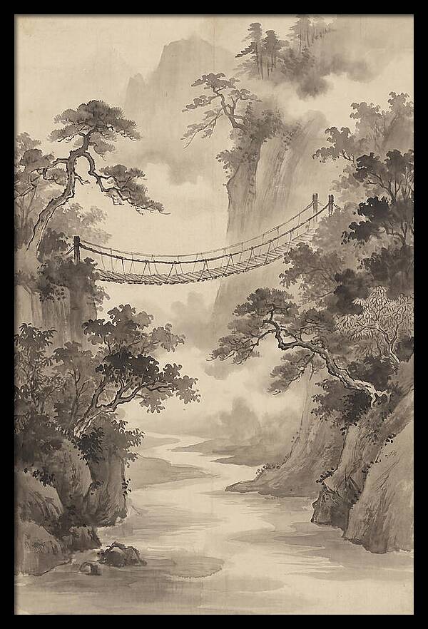 Jungle Rope Bridge Over River