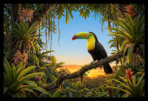 Keel Billed Toucan Perched At Sunset