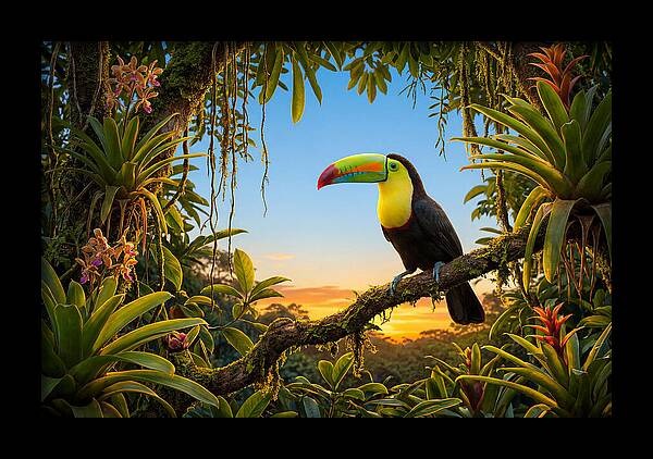 Keel Billed Toucan Perched At Sunset