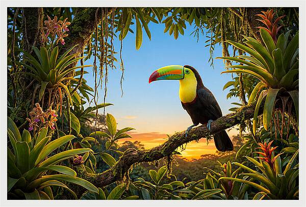 Keel Billed Toucan Perched At Sunset