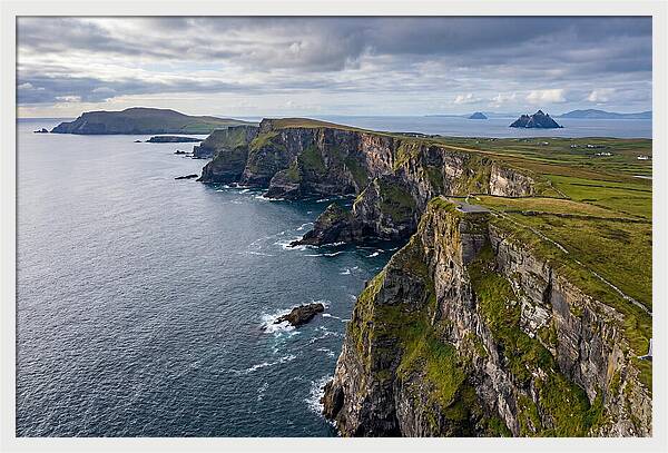 Kerry Cliffs And Skellig Islands Aerial View