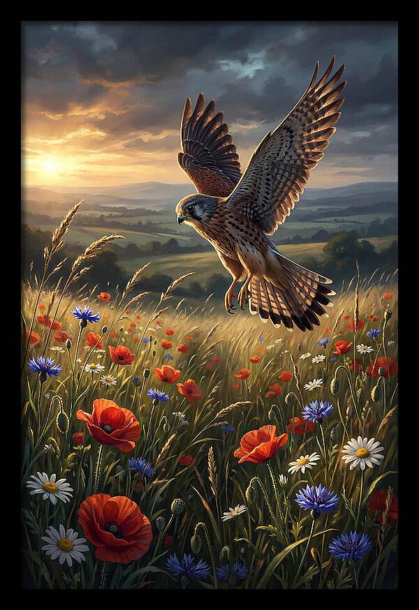 Kestrel Over Wildflower Meadow