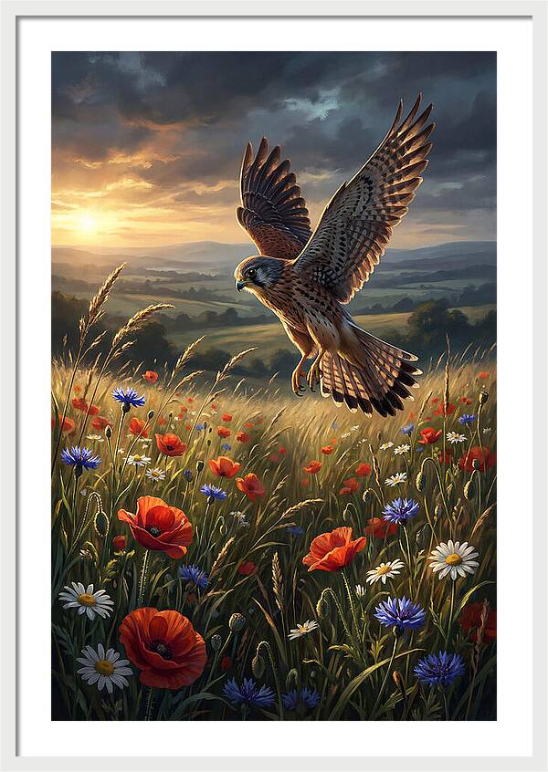 Kestrel Over Wildflower Meadow