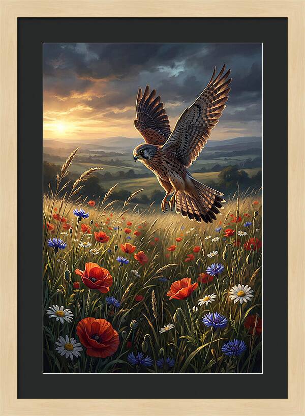 Kestrel Over Wildflower Meadow