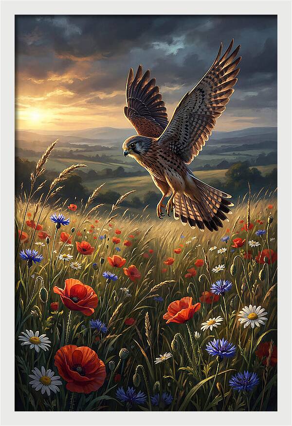 Kestrel Over Wildflower Meadow