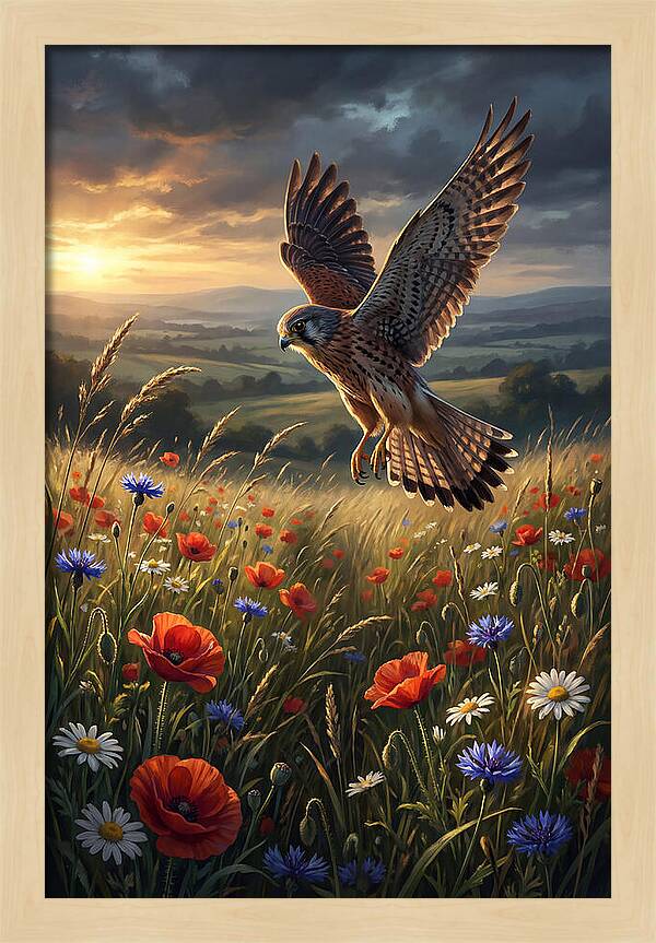 Kestrel Over Wildflower Meadow