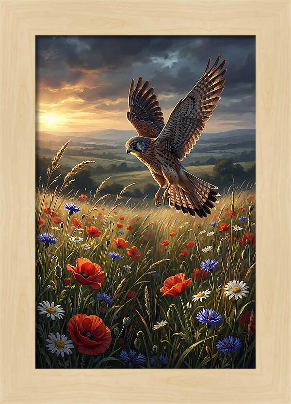 Kestrel Over Wildflower Meadow