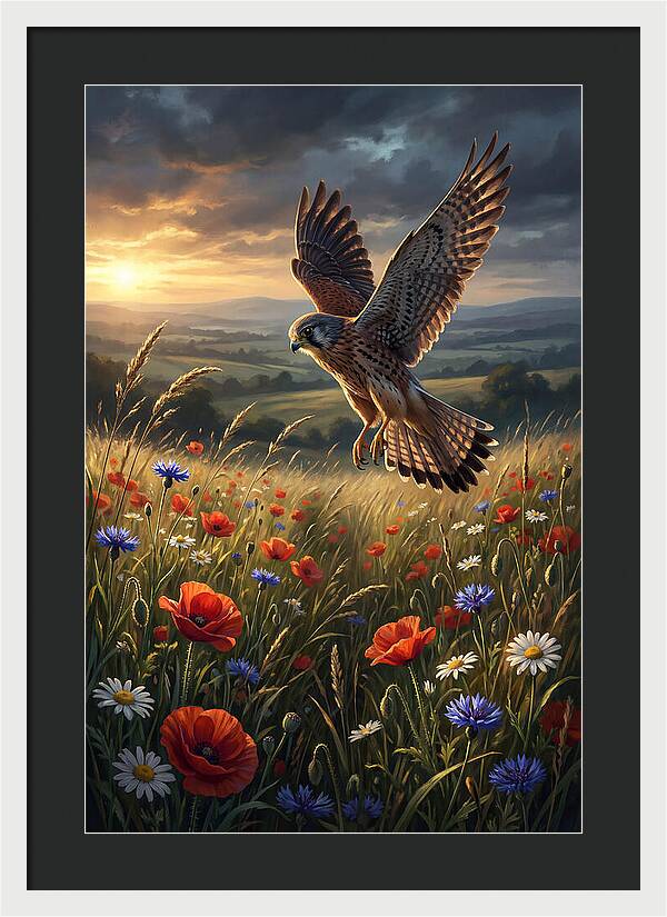 Kestrel Over Wildflower Meadow