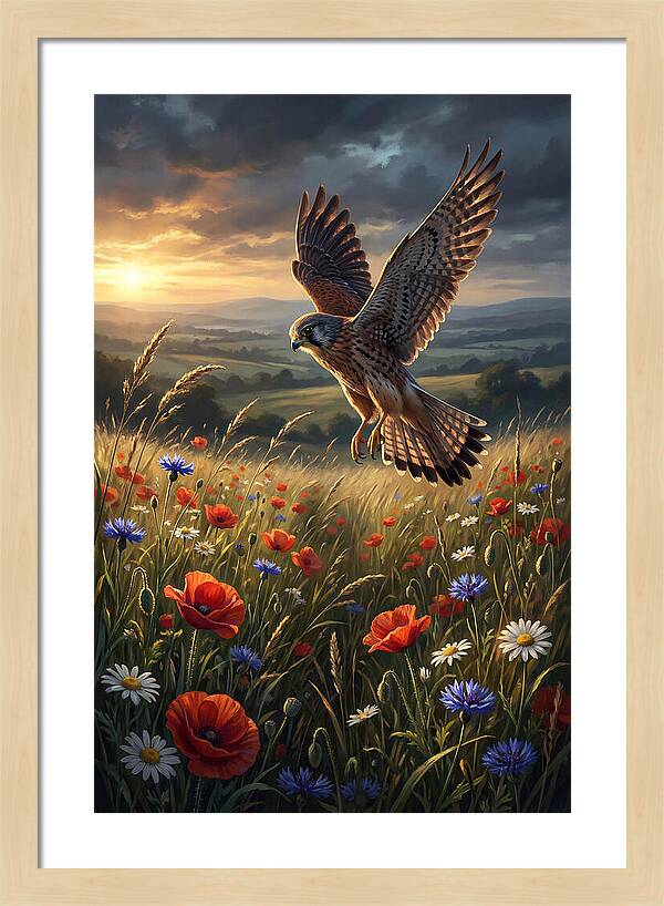 Kestrel Over Wildflower Meadow