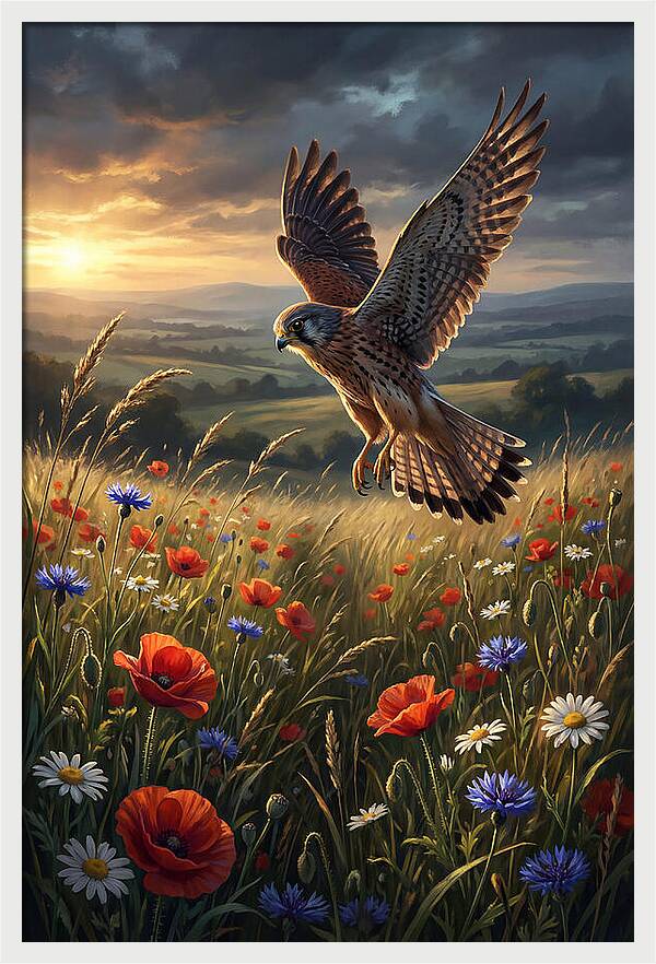 Kestrel Over Wildflower Meadow