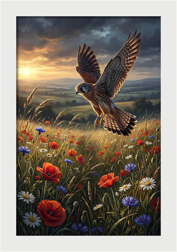 Kestrel Over Wildflower Meadow