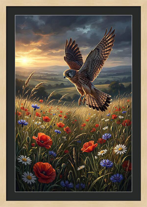Kestrel Over Wildflower Meadow