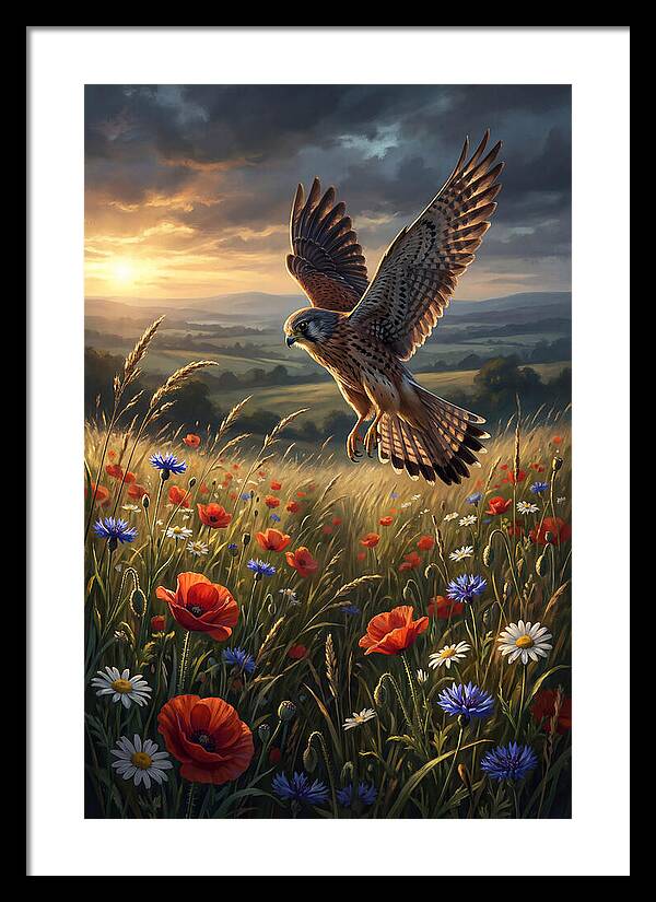 Kestrel Over Wildflower Meadow
