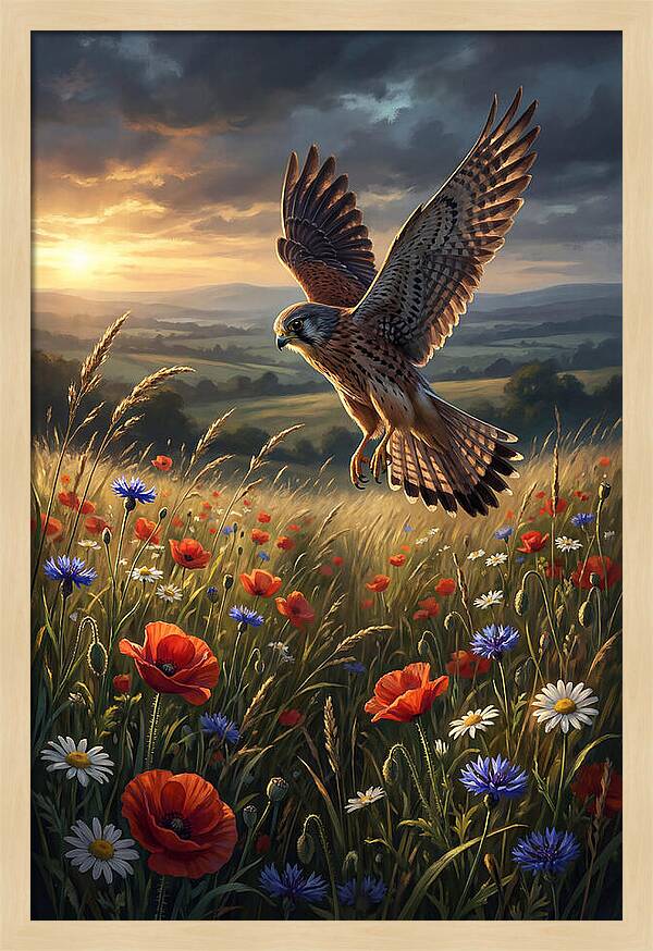 Kestrel Over Wildflower Meadow