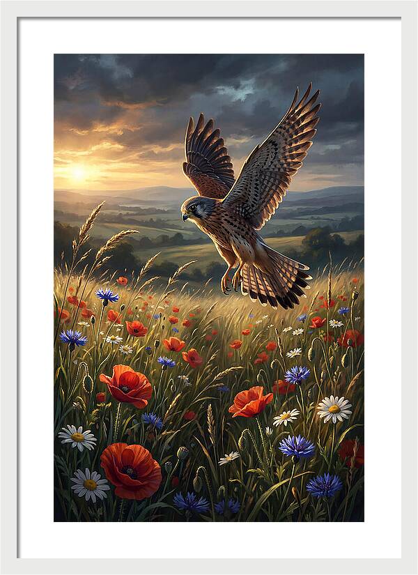 Kestrel Over Wildflower Meadow