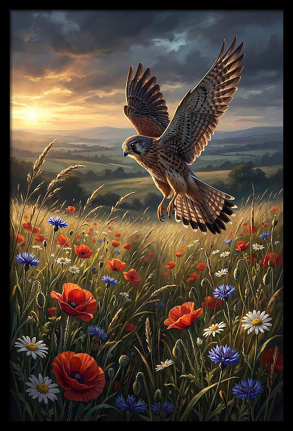 Kestrel Over Wildflower Meadow