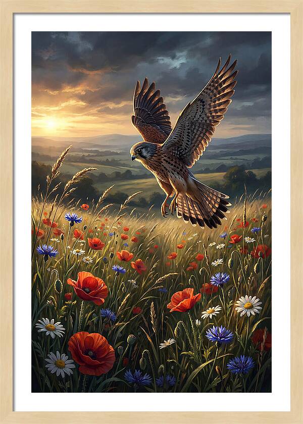 Kestrel Over Wildflower Meadow