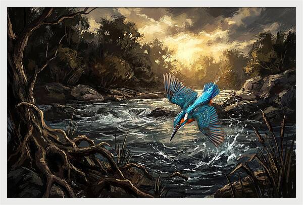 Kingfisher Diving For Fish