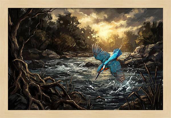 Kingfisher Diving For Fish