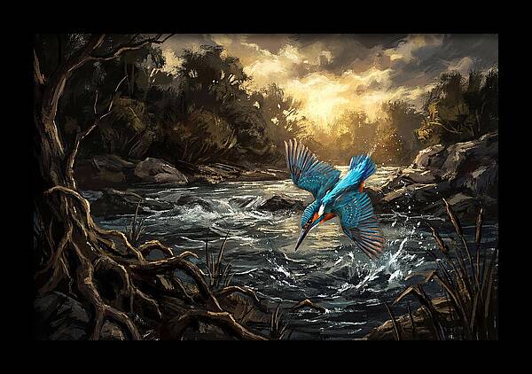 Kingfisher Diving For Fish