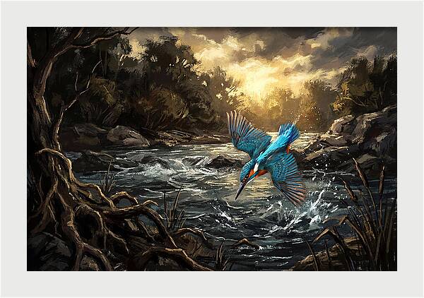 Kingfisher Diving For Fish