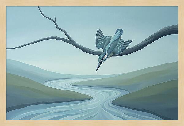 Kingfisher Diving Into Stream
