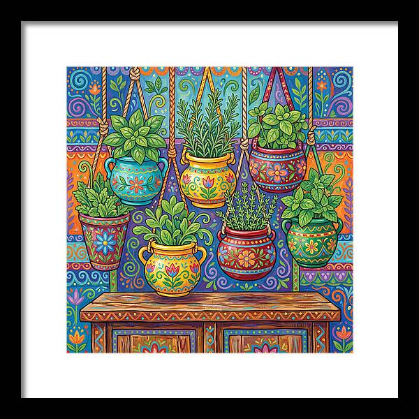 Kitchen Herbs In Colorful Pots