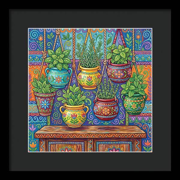 Kitchen Herbs In Colorful Pots