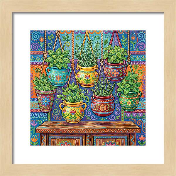 Kitchen Herbs In Colorful Pots