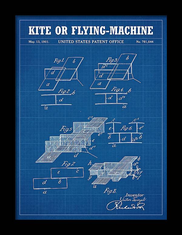 Kite Or Flying Machine Blueprint Patent Us701644