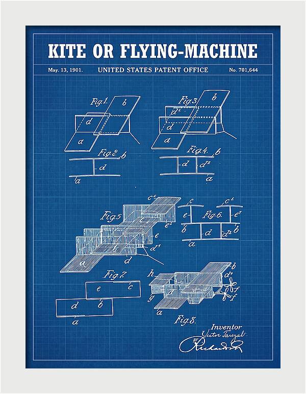 Kite Or Flying Machine Blueprint Patent Us701644