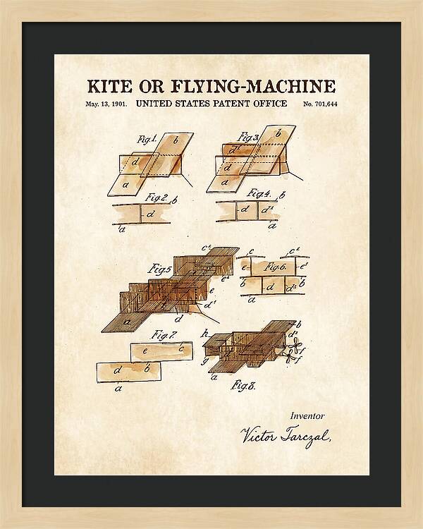 Kite Or Flying Machine Watercolor Patent Us701644